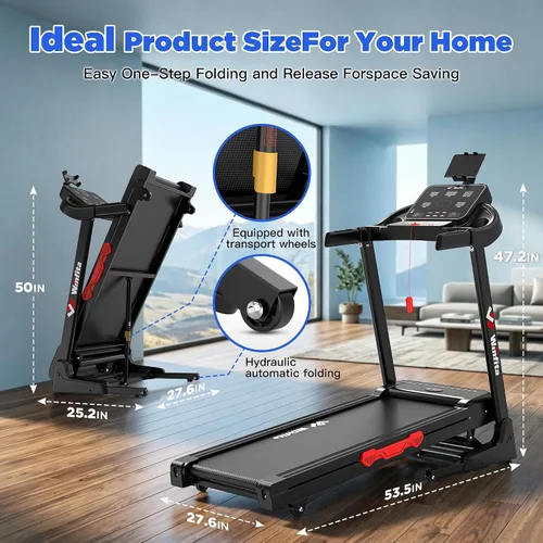 Miniatura 7 de 3.5HP Folding Treadmill Auto Incline, 300lbs, 8MPH, 17" Belt,64 Programs