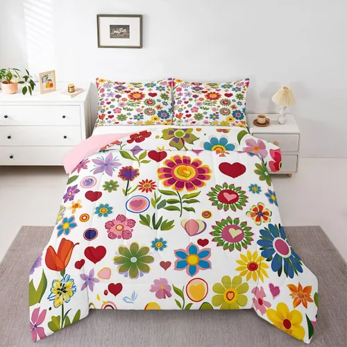Miniatura 13 de Ropa de cama Groovy para niños, tamaño individual, edredón de flores psicodélicas retro de los años 70, estilo bohemio, exótico, hippie