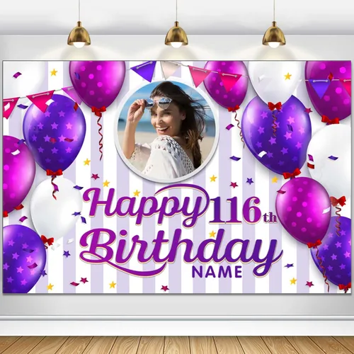 Miniatura 62 de Cartel decorativo personalizado de feliz cumpleaños número 100, personalización disponible, morado, tamaño grande - Fotos y nombres personalizados