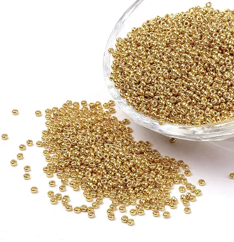 Craftdady 12/0 Cuentas de semillas de vidrio dorado de 0.079 in Acerca de 5000 piezas Metálico Pequeño Pony Redondo Perlas Espaciadoras Sueltas para
