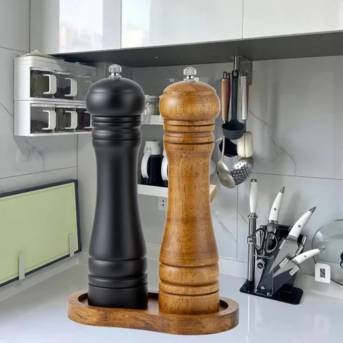 Miniatura 4 de Bandeja de molino de madera de sal y pimienta, soporte para molinillo de pimienta de color retro, superficie de trabajo y protector de mesa de G