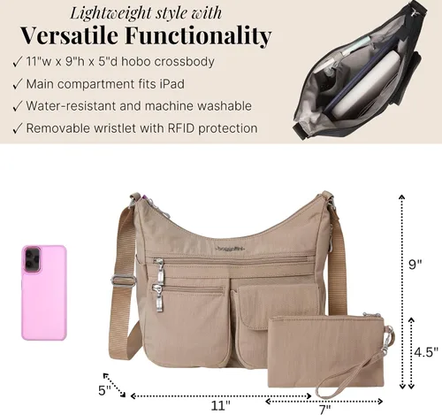 Miniatura 88 de Baggallini womens Everywhere Bagg Crossbody Women 11x9 Lightweight Nylon Hobo Water-resistant Travel Bag W/Rfid