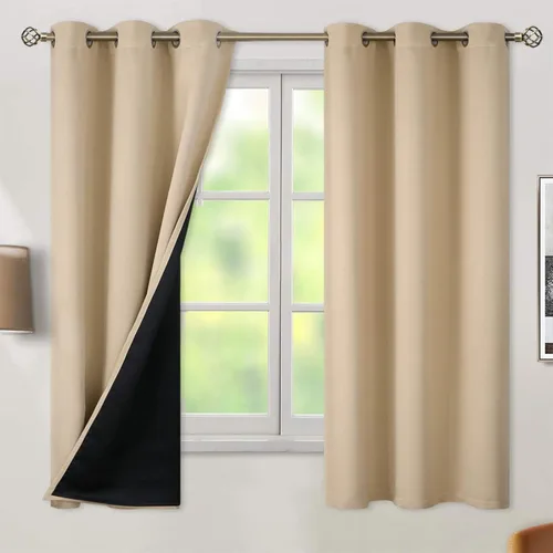 BGment Cortinas 100 % opacas con aislamiento térmico para dormitorio con forro negro, doble capa, oscurecimiento de toda la habitación, reducción de
