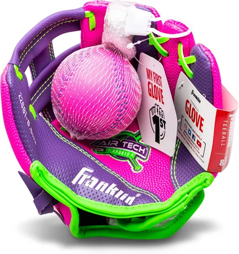 Miniatura 9 de Guante de béisbol Franklin Sports Air Tech con pelota - Béisbol para niños - Espuma Air Tech suave Rosado/Púrpura