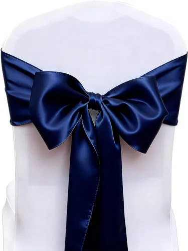 Miniatura 12 de Paquete de 50 cintas de satén para sillas color azul bebé, 7 x 108 pulgadas, cintas universales doradas para sillas de boda, ceremonia, fiesta