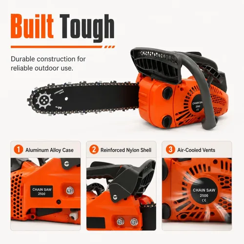 Miniatura 5 de Motosierra de gas de 12 pulgadas con mango superior de 25.4 cc, 2 tiempos, motosierra inalámbrica de mano de gasolina, sierras de cadena portátiles