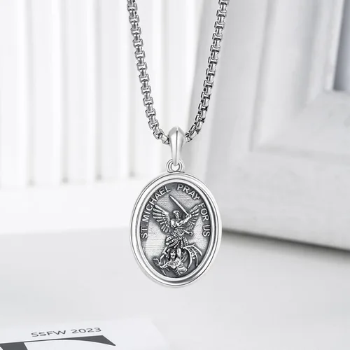 Miniatura 350 de Collar de plata de ley 925 con medalla de San Patrón, colgante de protección católica, amuleto, joyería religiosa para hombres y mujeres