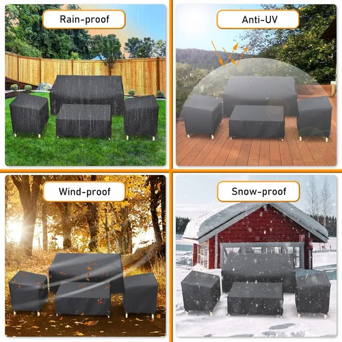 Miniatura 7 de STARTWO Funda impermeable para muebles de patio al aire libre, juego de 4 piezas para sillas, sofá biplaza y mesa de centro, resistente 420D, negro