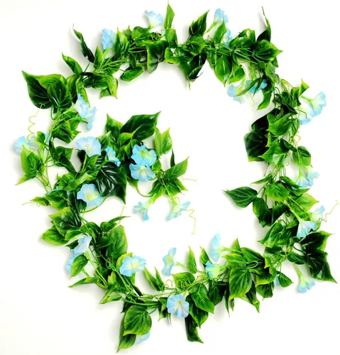 Miniatura 14 de AirSun Vid de flores artificiales de gloria matutina, 2 plantas colgantes de 15 pies, guirnalda de seda falsa de plantas verdes falsas