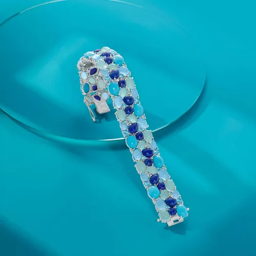 Miniatura 4 de Ross-Simons 61.30 ct. t.w. White and Tonal Blue Multi-Gemstone Cluster Bracelet in Sterling Silver