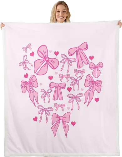 Miniatura 17 de Manta de vellón de ballet para niña, manta de ensueño con lazo rosa de princesa bailarina para sofá de adultos, manta suave kawaii a rayas círculos