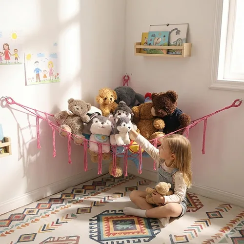 Miniatura 9 de YKBU Hamaca de animales de peluche, red colgante en la esquina, macramé, almacenamiento de animales de peluche, organizador de juguetes