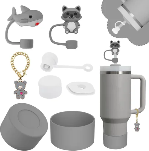 Miniatura 21 de Conjunto de accesorios para taza Stanley, incluye 2 piezas de cubierta de pajita de 0.4 pulgadas, 1 tapón antiderrame de silicona, 1 lindo encanto