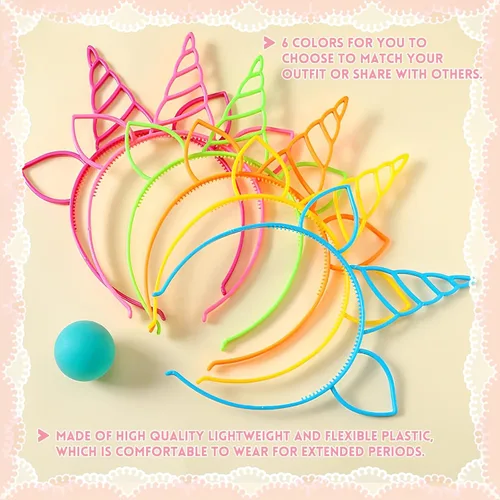 Miniatura 4 de Zddaoole 24 diademas de unicornio para fiestas de cumpleaños, diademas de plástico para niñas, accesorios para la cabeza para suministros de fiesta
