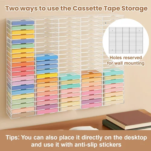 Miniatura 4 de DoubleFill 100 ranuras de acrílico transparente para almacenamiento de cinta de casete fácil clasificación y organización de cintas de casete