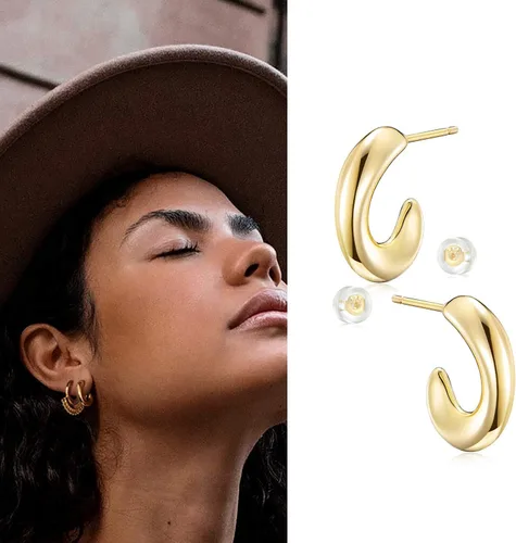 Miniatura 3 de MYEARS - Arracadas para mujer, con forma de C abierta, con relleno de oro de 14 quilates, joyería pequeña, sencilla, hecha a mano e hipoalergénica
