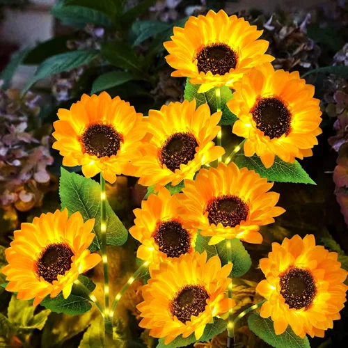 Miniatura 8 de KOOPER Luces solares para decoración de jardín al aire libre, paquete de 3 luces solares mejoradas para jardín con 9 luces de girasol más grandes
