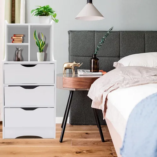 Miniatura 6 de Cómoda de 3 cajones con almacenamiento superior, mesita de noche, mesita de noche, armario de almacenamiento con estante abierto, amplio espacio