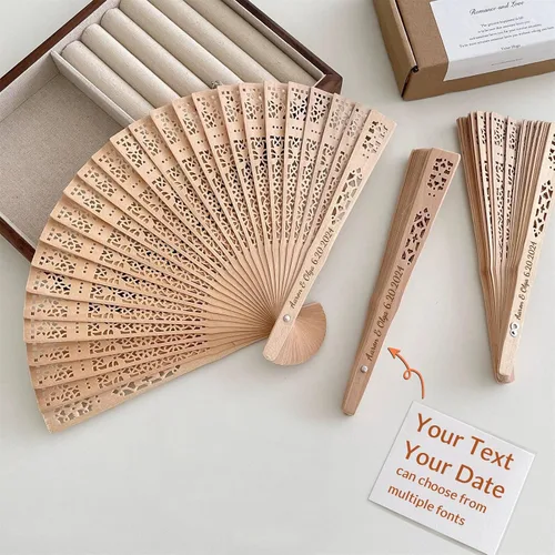 Miniatura 2 de Abanicos de boda personalizados para invitados, ventilador personalizado a granel de madera plegable grabado a mano nombre/fecha para boda, baby