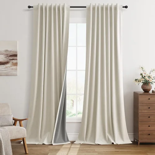 Miniatura 15 de Guken Cortinas opacas de lino, 2 paneles rústicos, elegantes, 100% opacas, con aislamiento térmico, banda de ganchos y trabilla trasera, 52 x 84