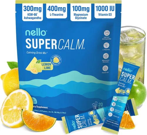 Miniatura 23 de Nello Supercalm - Mezcla de bebida en polvo, reductor de cortisol y ayuda para dormir, L Teanina, Ashwagandha Ksm-66, Magnesio Glicinato, Vitamina