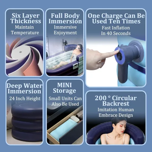 Miniatura 3 de Bañera inflable plegable portátil con bomba de aire eléctrica, bañera ecológica para cabina de ducha, diseño de cubierta de baño de una pieza