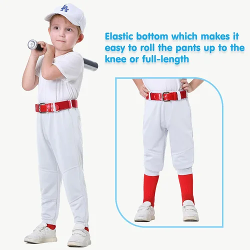 Miniatura 5 de Mivei Pantalones de béisbol para niños de 2 a 7 años, pantalones de béisbol para niños pequeños, pantalones de sóftbol con bolsillos UPF50+