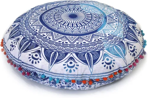 CRAFT KALA Funda de cojín redonda de 22 pulgadas, diseño de mandala bohemio, para meditación, para sala de estar, sala de yoga, hogar, dormitorio,