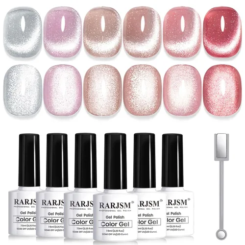 Miniatura 12 de RARJSM Juego de Esmaltes de Gel Nude Colección Jelly Pink de 6 Colores Naturales Transparentes Rosa Translúcido Lechoso Malva Morado Marrón Claro