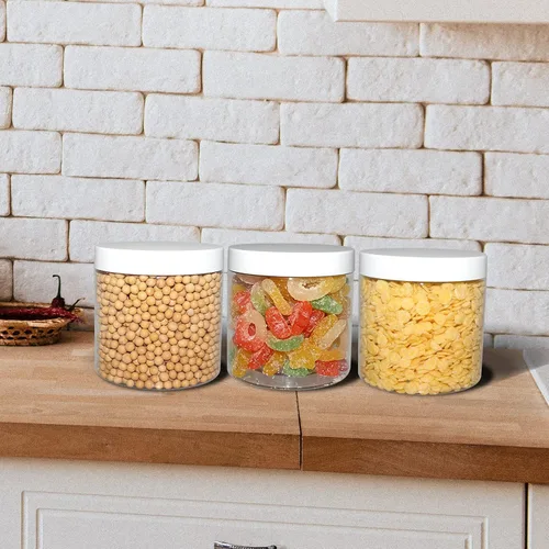 Miniatura 3 de Paquete de 12 tarros de plástico de 22 onzas con tapas, tarros vacíos de boca ancha con tapas, recipientes herméticos para alimentos/tarros de 22oz