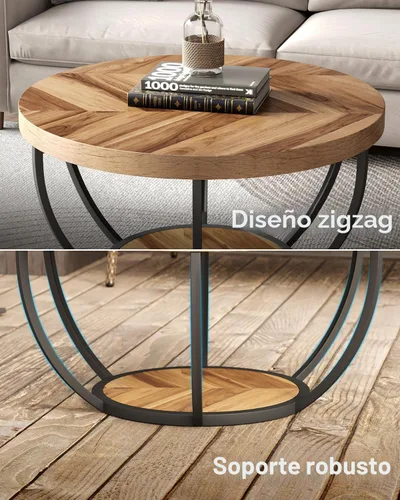 Miniatura 6 de LITTLE TREE Mesa de Centro Redonda, Mesa de Centro Circular de 32" para Sala de Estar, Mesa Central de Acento de Madera de 2 Niveles con Grano