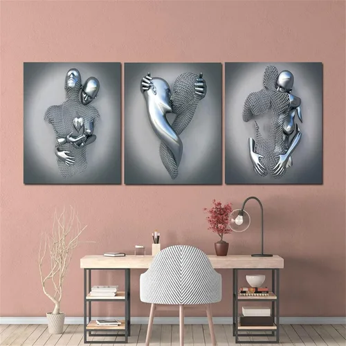 Miniatura 2 de Lienzo decorativo para pared para dormitorio, 16 x 20 pulgadas, póster de pintura romántica para pareja en blanco y negro, para abrazar a