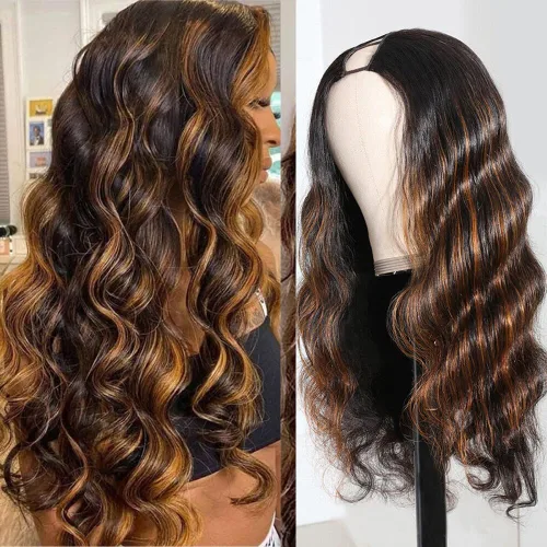Miniatura 16 de Peluca de Cabello Humano con Parte en U, Cabello Ondulado con Cordón de Cierre, Densidad 180%, Peluca de Parte en U, Cabello Humano Virgen Brasileño
