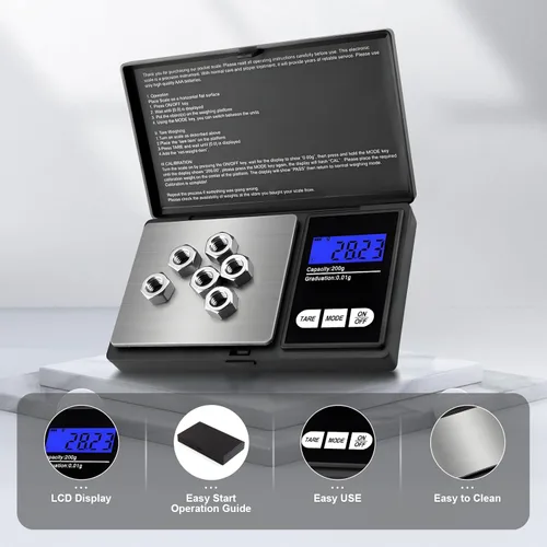 Miniatura 2 de Escala digital pequeña de 7.05 oz/0.00 oz de precisión de gramos y onzas para joyas, polvo, monedas, báscula de bolsillo de cocina de alimentos