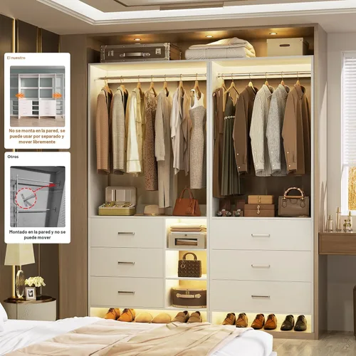 Miniatura 4 de Sistema de Almacenamiento Montado Aheaplus con 6 Cajones, Sistema de Organizador de Closet de 1.37m de Madera, para Closets de Entrada o Closets