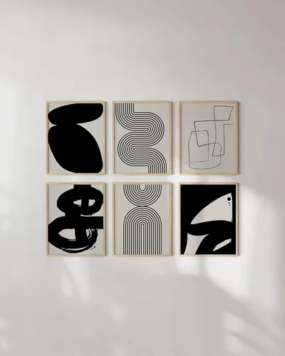 Miniatura 5 de HAUS AND HUES Arte abstracto negro para pared, juego de 6 impresiones artísticas modernas de líneas negras y grises, arte abstracto geométrico Juego