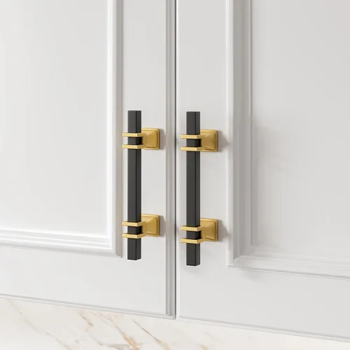 Miniatura 3 de Haliwu Paquete de 5 tiradores de gabinete con barra en T negra y dorada de 3 pulgadas, tiradores de puerta para armarios de cocina, manijas de zinc