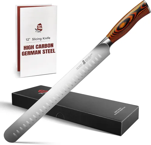 TUO Cuchillo de trinchar, cuchillo de pechuga de 12 pulgadas para cortar carne, rebanar a través del asado y el tocino, acero alemán afilado, mango
