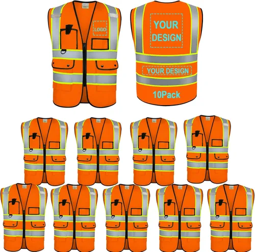 Miniatura 8 de BeautyWill Chalecos de seguridad con logotipo personalizado, chaleco reflectante clase 2 ANSI con bolsillos cremallera alta visibilidad construcción