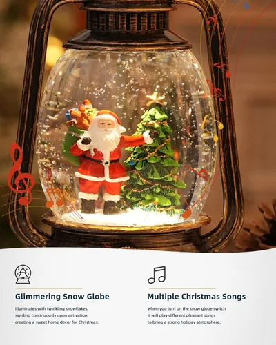 Miniatura 5 de Decoraciones de Navidad para Interiores - Globo de Nieve Musical de Navidad con Temporizador de 6H, Escena Iluminada de Árbol de Navidad de Santa