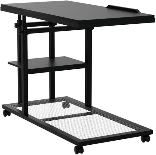 Miniatura 5 de Tribesigns Mesa C de altura ajustable con ruedas, mesa auxiliar móvil para aperitivos con tablero de dibujo inclinable, soporte para sofá, mesita