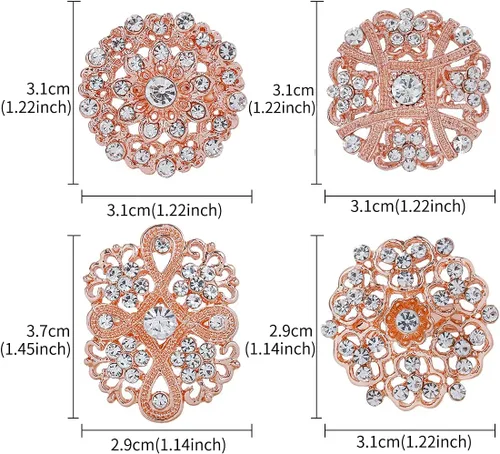 Miniatura 2 de Lote de 12 piezas de broche de flores de diamantes de imitación de cristal surtido para mujeres, kit de ramo de boda nupcial DIY Oro rosa