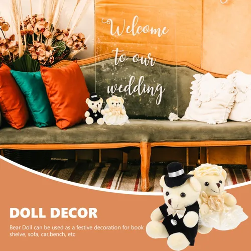 Miniatura 6 de 2 adornos de oso de boda, adorables osos de peluche para novia y novio, perfectos para decoración de bodas, día de San Valentín, oficina en casa