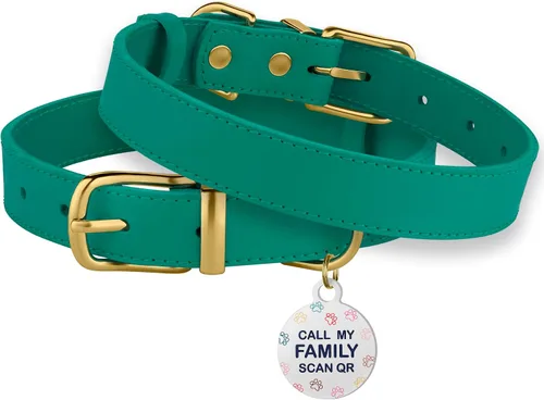 Miniatura 5 de BRONZEDOG Collar de cuero para perro con etiqueta de identificación QR, collares básicos para mascotas pequeños mini, gatos, cachorros