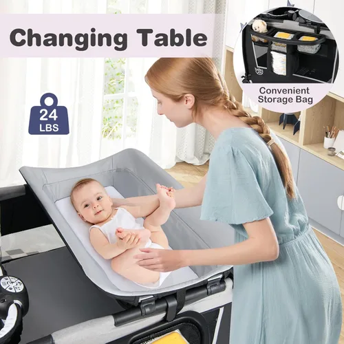 Miniatura 5 de BABY JOY Paquete y juego 5 en 1, corralito portátil para bebé con moisés y cambiador de pañales, bolsa, moisés infantil, centro de actividades