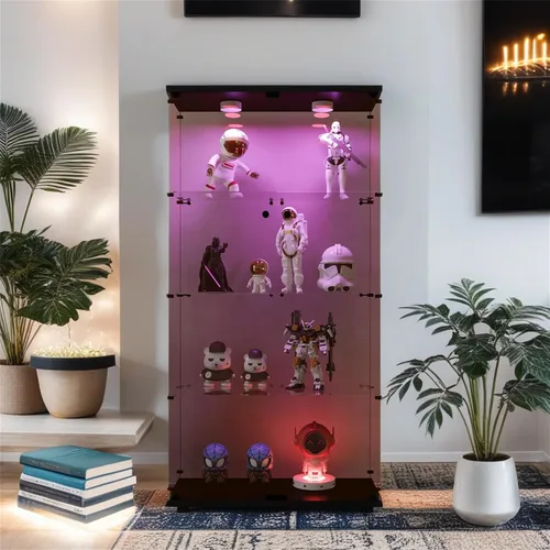 Miniatura 16 de Vitrina de cristal con luces LED y cerradura, vitrina Curio de 4 niveles con puerta de cristal, estantería de pie para sala de estar, dormitorio