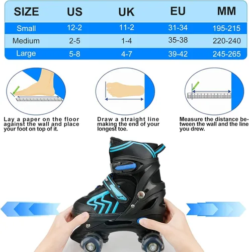 Miniatura 2 de Patines ajustables para niños pequeños con ruedas iluminadas para niños y niñas principiantes para deportes de interior y exterior Negro&azul