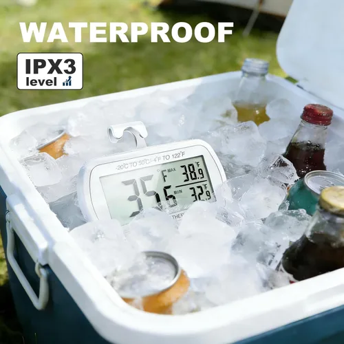 Miniatura 7 de Termómetro de refrigerador resistente al agua, termómetro digital para congelador, función de registro Max/Min, pantalla LCD grande y parte trasera