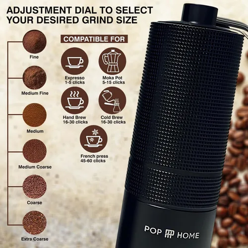 Miniatura 2 de Molinillo de café manual – Molinillo de mano cónico de acero inoxidable para expreso y prensa francesa – Ajustable y portátil