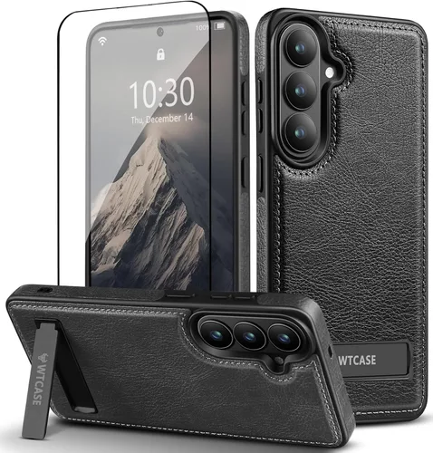 WTCASE Funda de piel magnética fuerte para Samsung Galaxy S26 con soporte, [compatible con MagSafe], funda delgada y ajustable con función atril